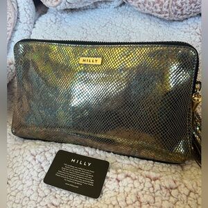 MILLY metallic snake print clutch